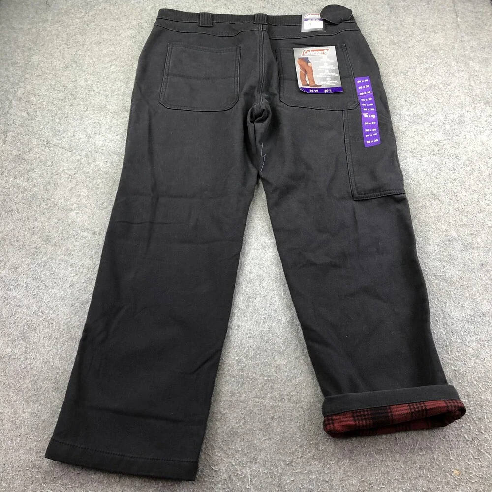 Coleman Pants Mens 36x30 Black Canvas Carpenter Fleece Lined Straight Workwear